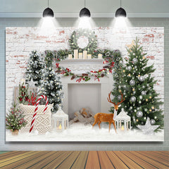 Lofaris White Wall Brick Happy Holiday Christmas Backdrop