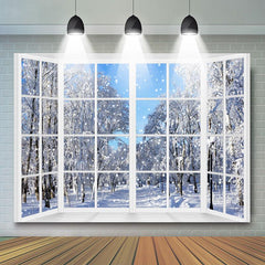 Lofaris Window Snowy World Trees Winter Scenery Backdrop