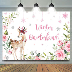 Lofaris Winter Christmas Elk Pink Flower Photoshoot Backdrops