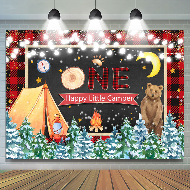 Lofaris Winter Happy Little Camper 1st Birthday Party Backdrop