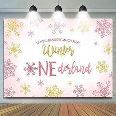 Lofaris Winter Pink Snowflake One-derland Photo Backdrop for Party
