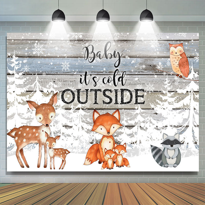Lofaris Winter Trees and Little Animals Baby Shower Backdrop