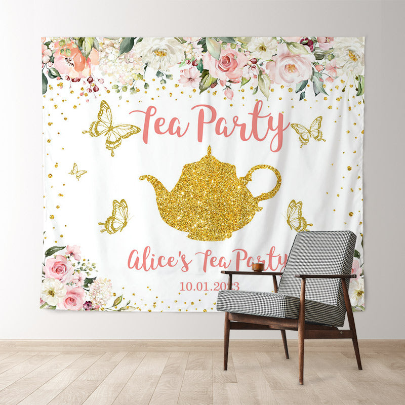 Lofaris Wonderland Butterfly Golden Dots Tea Party Backdrop