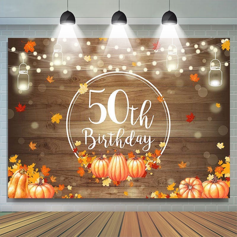 Lofaris Wood pumpkins maple leaves Happy 50th birthday backdrop