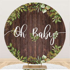 Lofaris Wooden And Green Leaves Baby Shower Round Backdrop