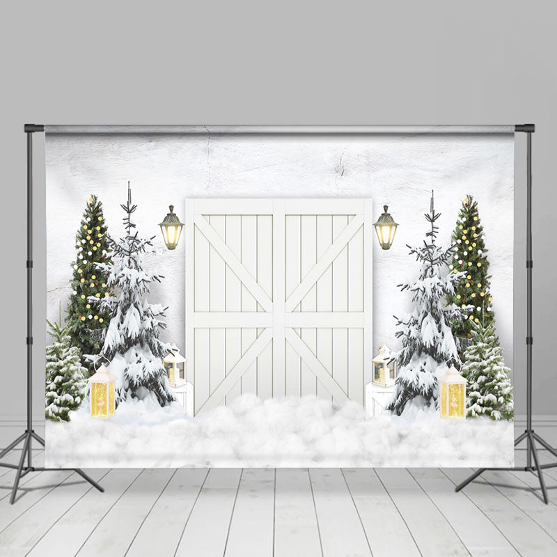 Lofaris Wooden Door Cow White Christmas Backdrop For Holiday