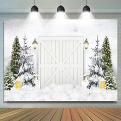 Lofaris Wooden Door Cow White Christmas Backdrop For Holiday