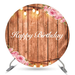 Lofaris Wooden Floral Light Round Happy Birthday Backdrop