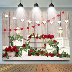 Lofaris Wooden Heart Flag Floral Happy Valetines Day Backdrop