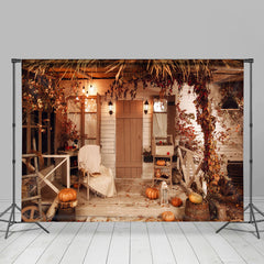 Lofaris Wooden Holiday House With Pumpkin Autumn Backdrop