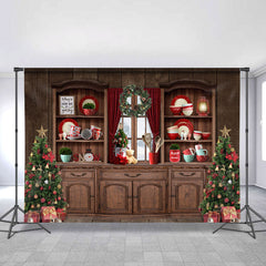 Lofaris Wooden Storage Cabinet Tableware Christmas Backdrop