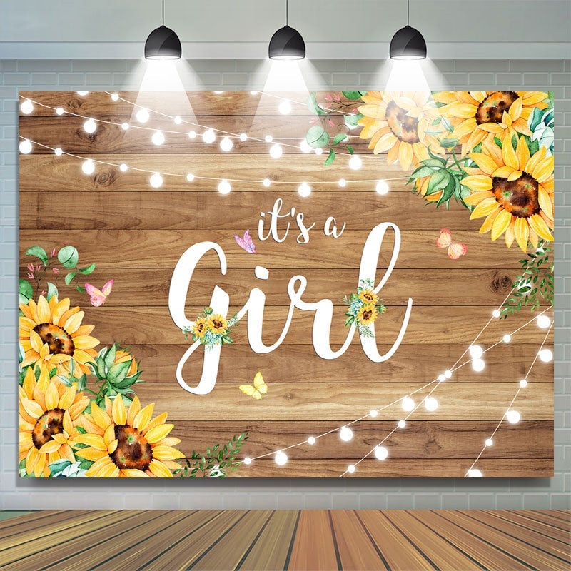 Lofaris Wooden Yellow Sunflower Its A Girl Baby Shower Backdrop