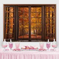 Lofaris Yellow autumn scenery wood Windows deciduous Backdrop