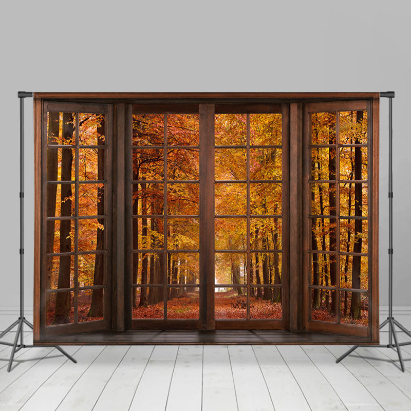 Lofaris Yellow autumn scenery wood Windows deciduous Backdrop