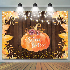 Lofaris Yellow Leaves Pumpkin Board Photo Backdrop for Sixteen Birthday