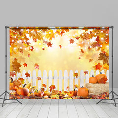 Lofaris Yellow Leaves White Fence Pumkin Lights Fall Backdrop