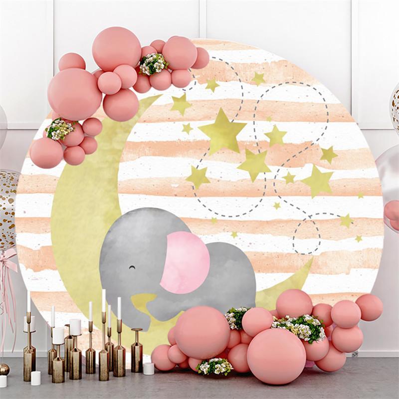 Lofaris Yellow Moon Star And Elephant Round Baby Shower Backdrop