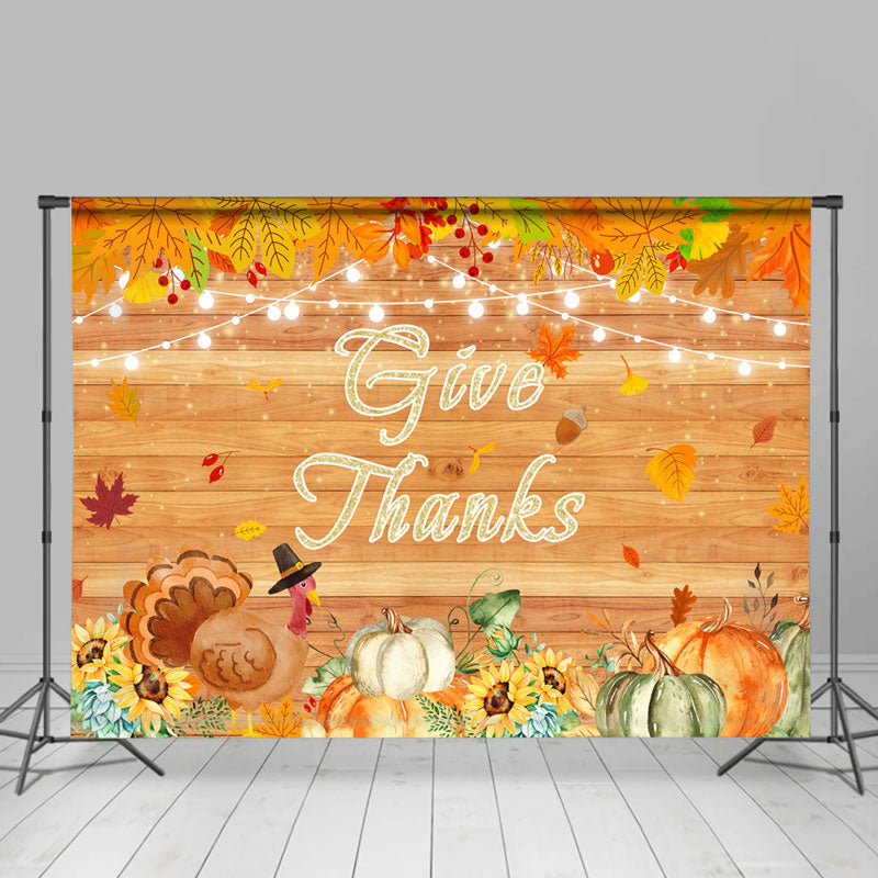 Lofaris Yellow Orange Floral And Pumpkins Give Thanks Backdrop