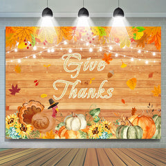 Lofaris Yellow Orange Floral And Pumpkins Give Thanks Backdrop