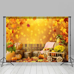 Lofaris Yellow pumpkins floral maple leaves autumn Backdrop