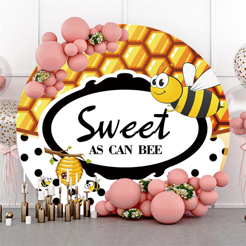 Lofaris Yellow Sweet Bee Round Black White Baby Shower Backdrop