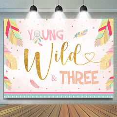 Lofaris Young Wild three Feather Happy 3rd Birthday Backdrop